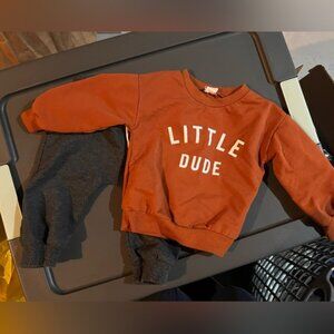 Little Dude Orange Sweatshirt and Gray Pants Set